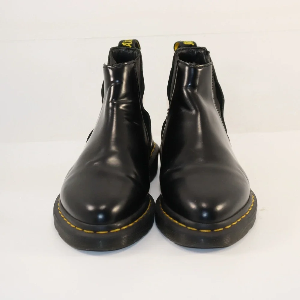 Dr. Martens Flora Chelsea Boots‎ Women Size 8 Black Polished Leather Almond Toe